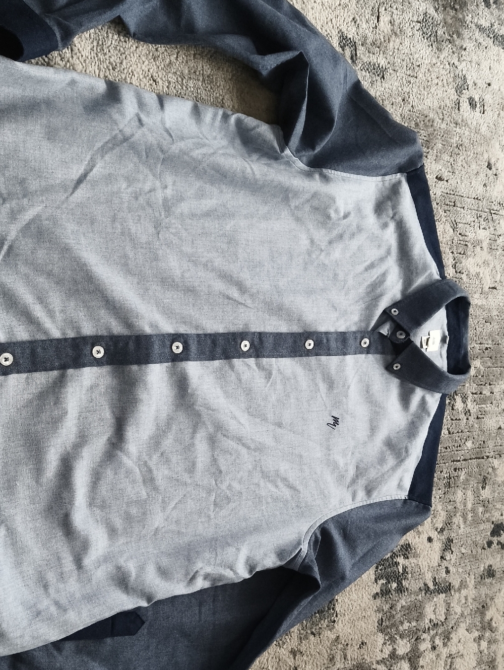 River Island Two-Tone Button-Down Shirt in Light Gray & Navy